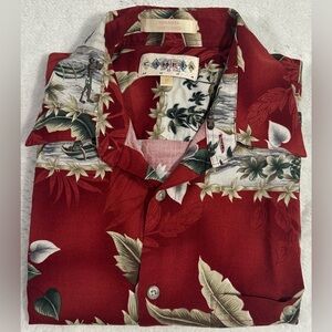 Vintage|Campia Moda Button-Up Short Sleeve Floral Shirt Red Size M